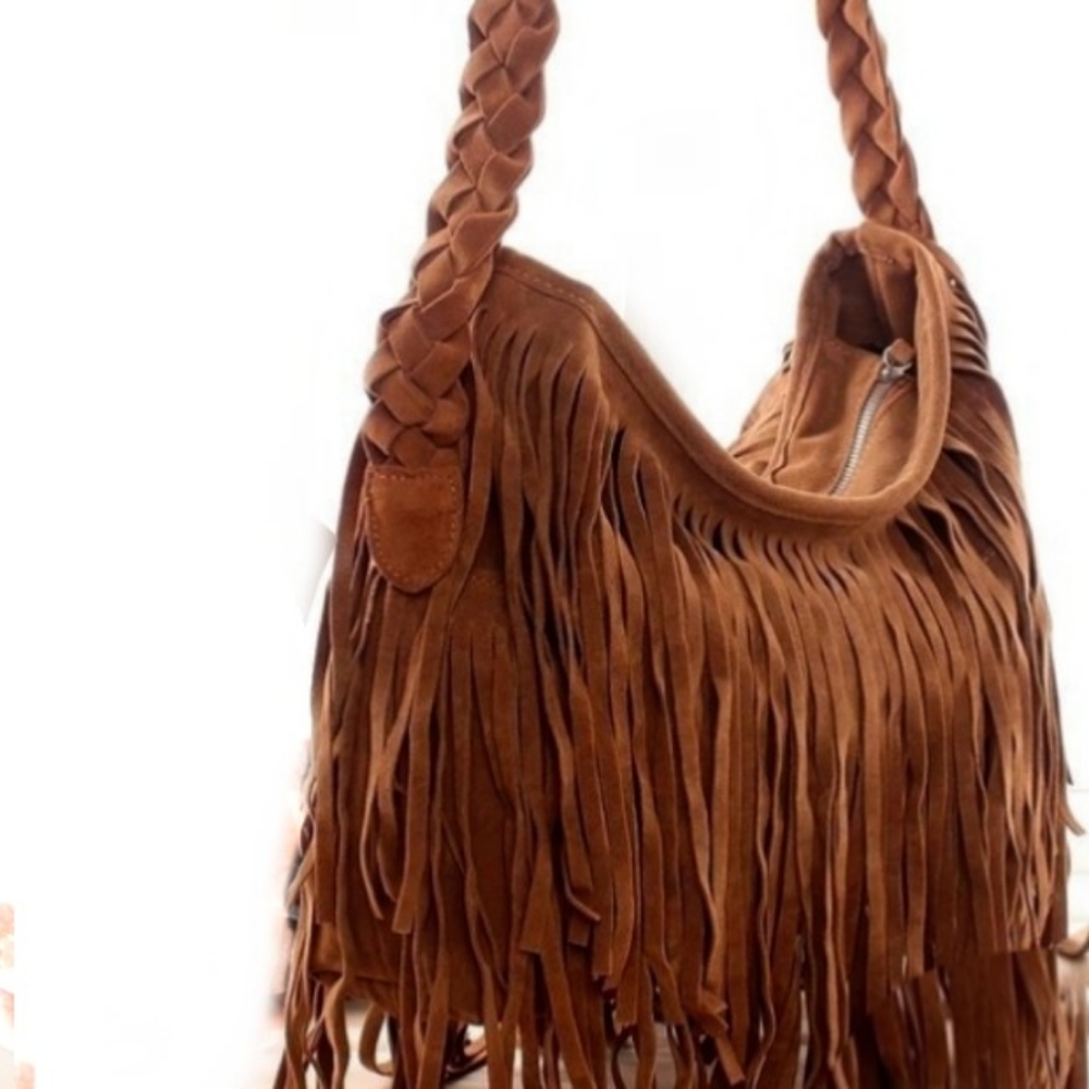 NEW Vegan Suede Boho Fringed Crossbody Purse / Bag